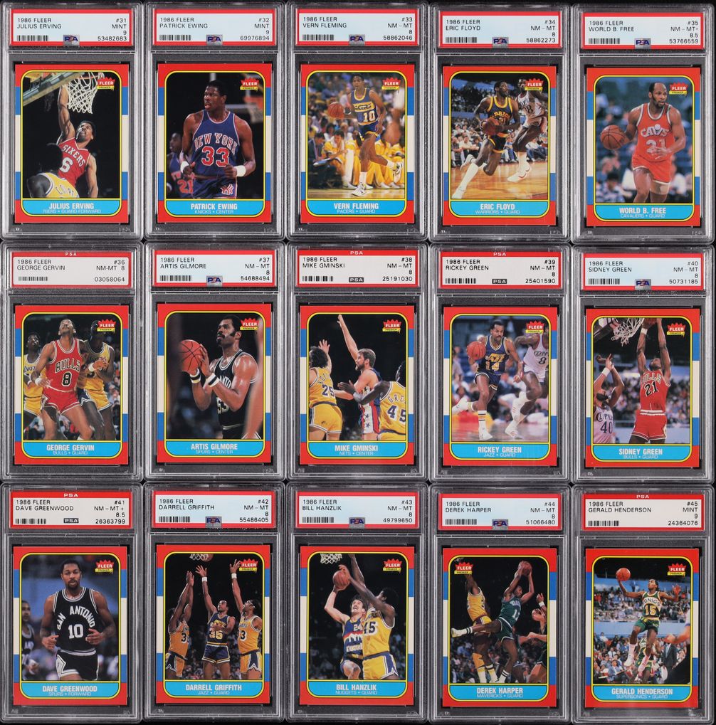 1986 Fleer Basketball Complete Set w/ Stickers, Michael Jordan RC #57 PSA 9 MINT