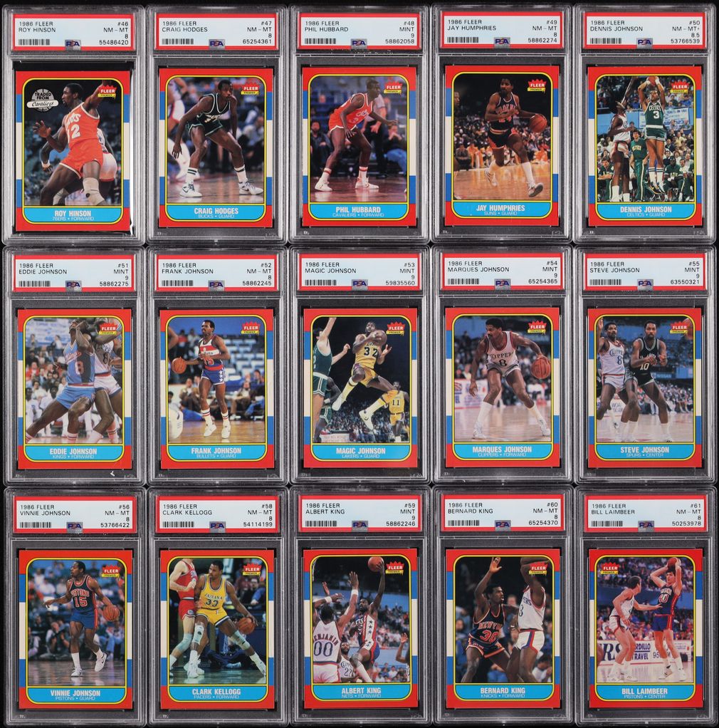 1986 Fleer Basketball Complete Set w/ Stickers, Michael Jordan RC #57 PSA 9 MINT