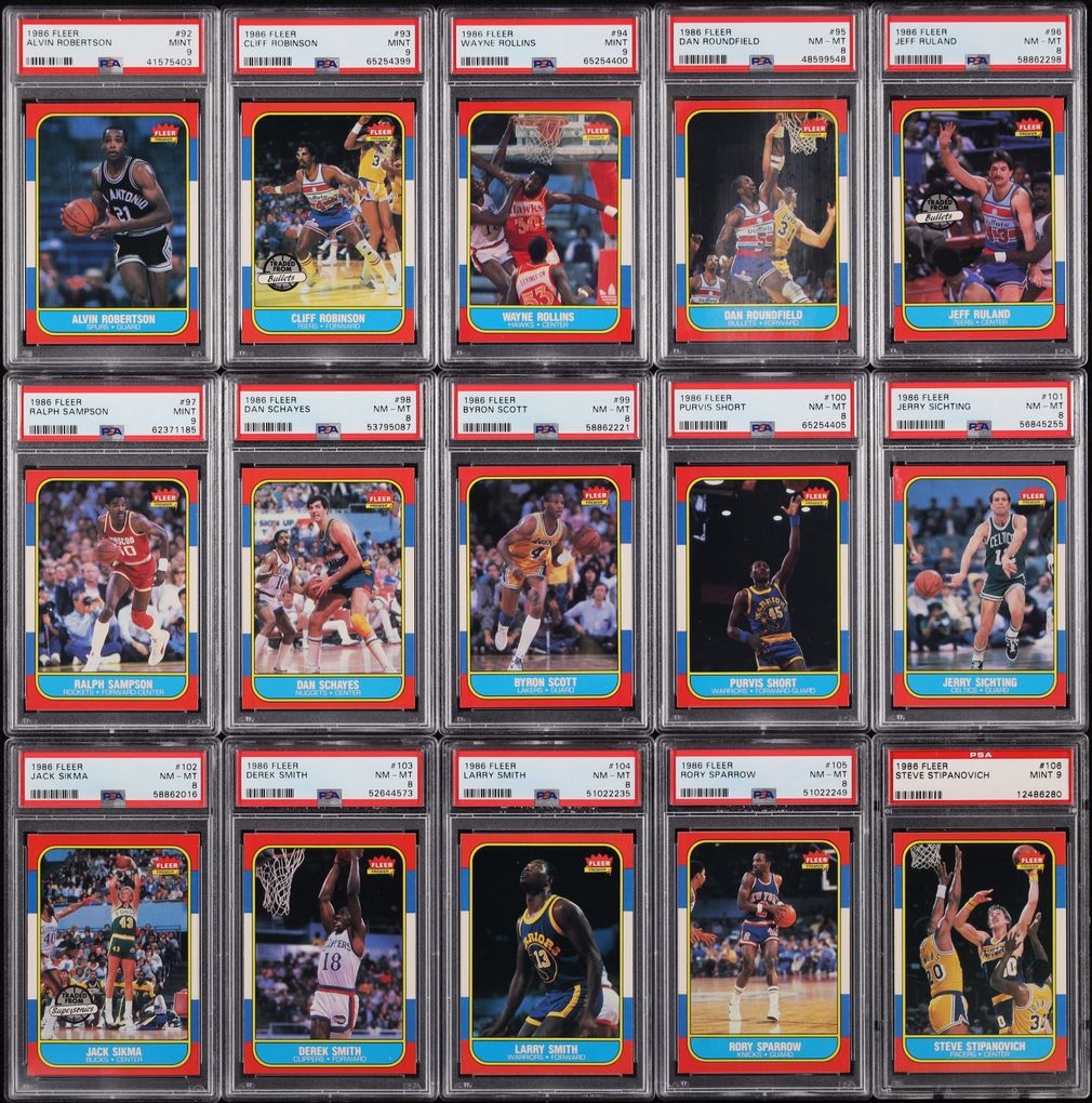 1986 Fleer Basketball Complete Set w/ Stickers, Michael Jordan RC #57 PSA 9 MINT