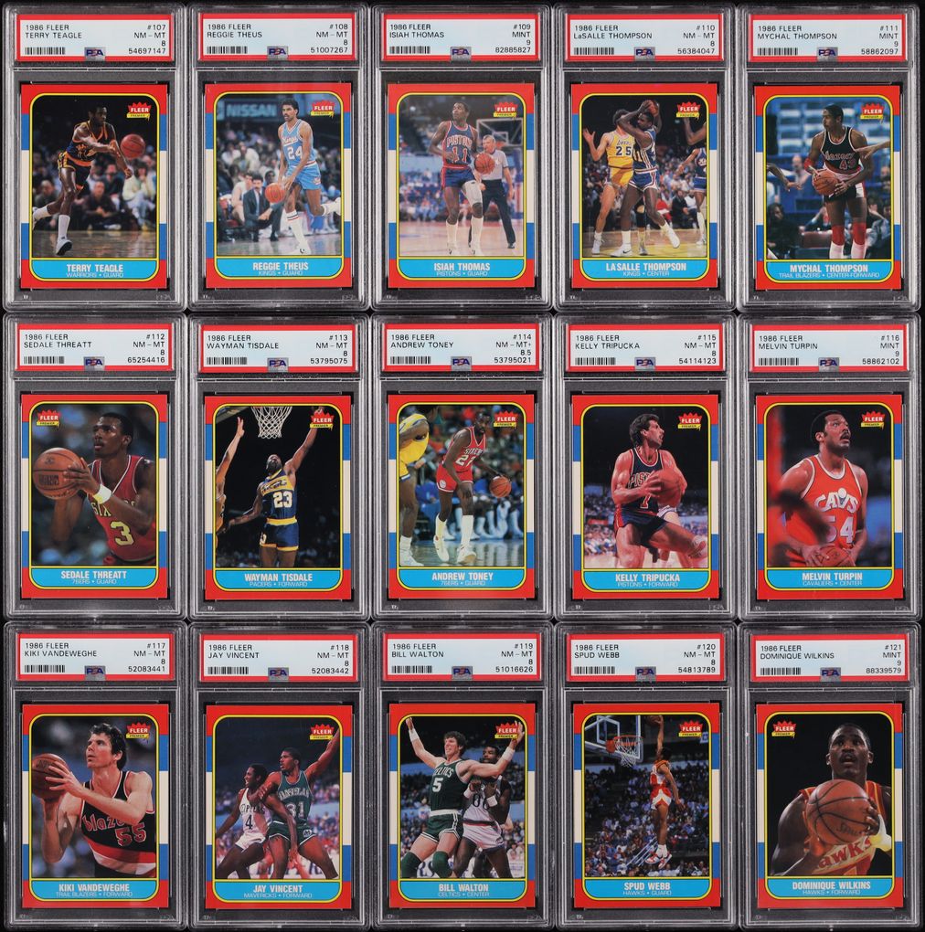 1986 Fleer Basketball Complete Set w/ Stickers, Michael Jordan RC #57 PSA 9 MINT