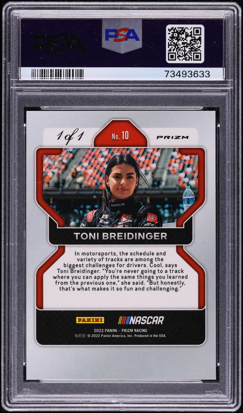 2022 Panini Prizm Nascar Black Finite Toni Breidinger ROOKIE 1/1 #10 PSA 9 MINT