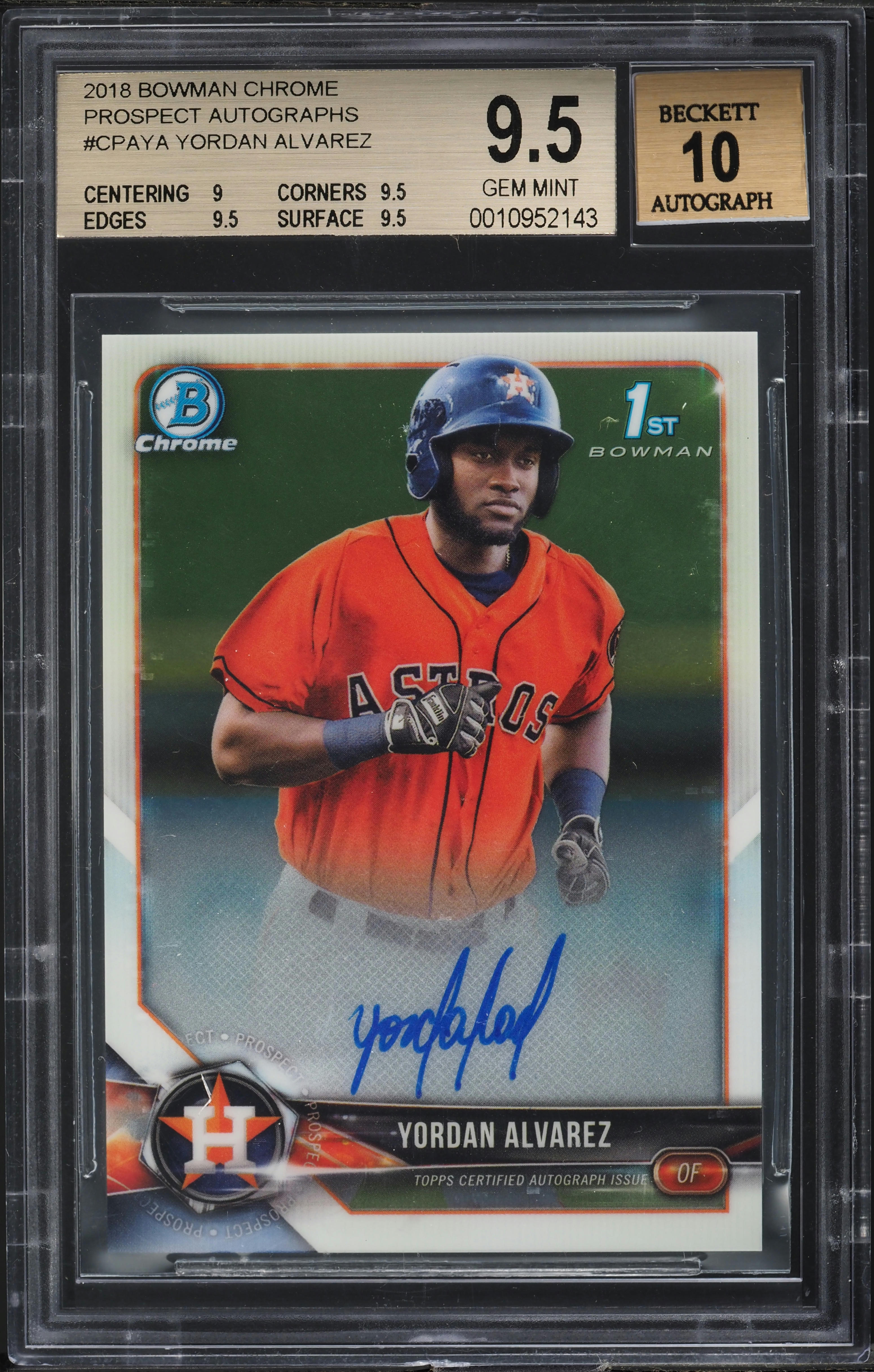 2018 Bowman Chrome Yordan Alvarez ROOKIE AUTO #CPAYA BGS 9.5 GEM