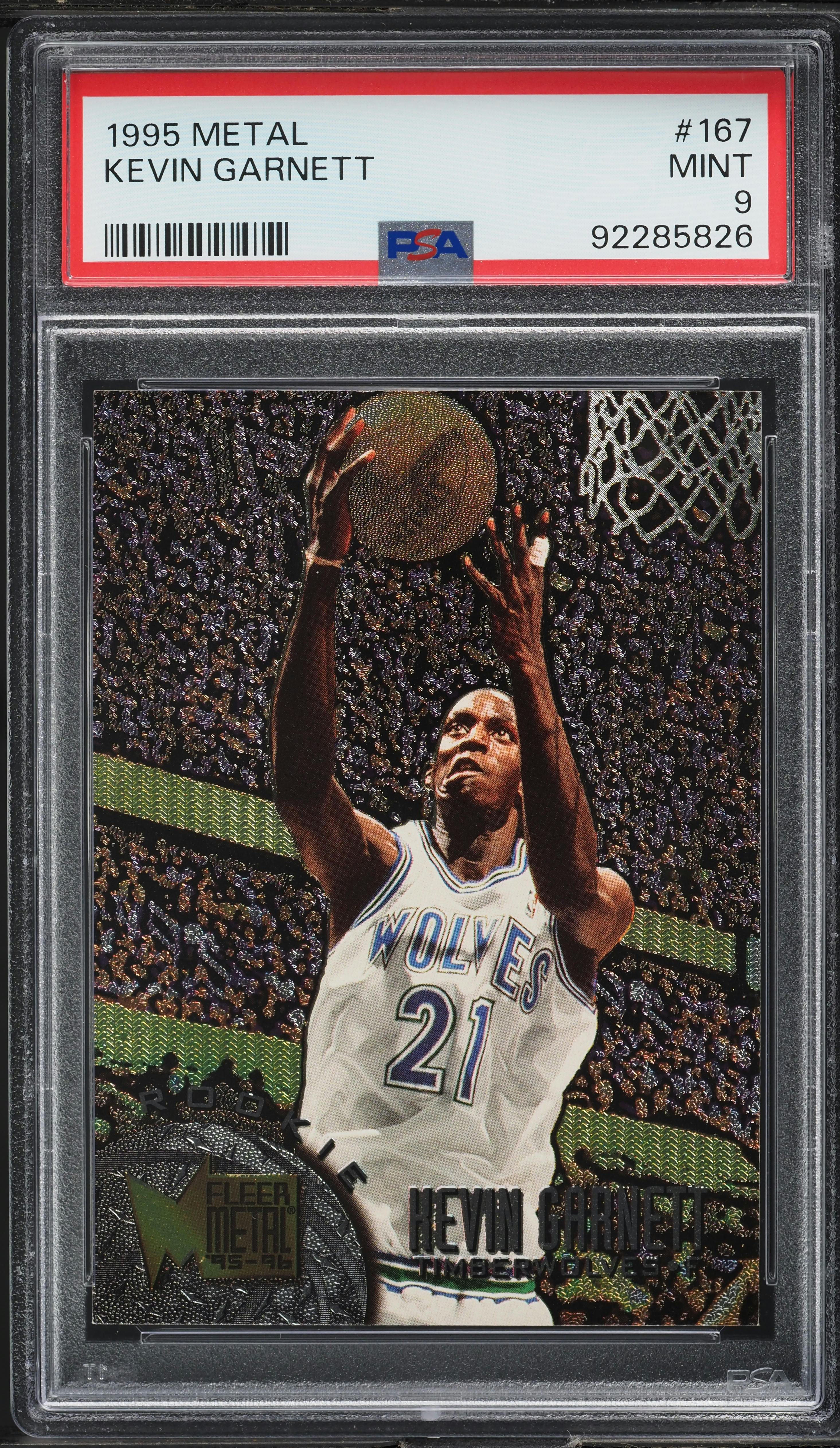 1995 Metal Basketball Kevin Garnett ROOKIE #167 PSA 9 MINT on