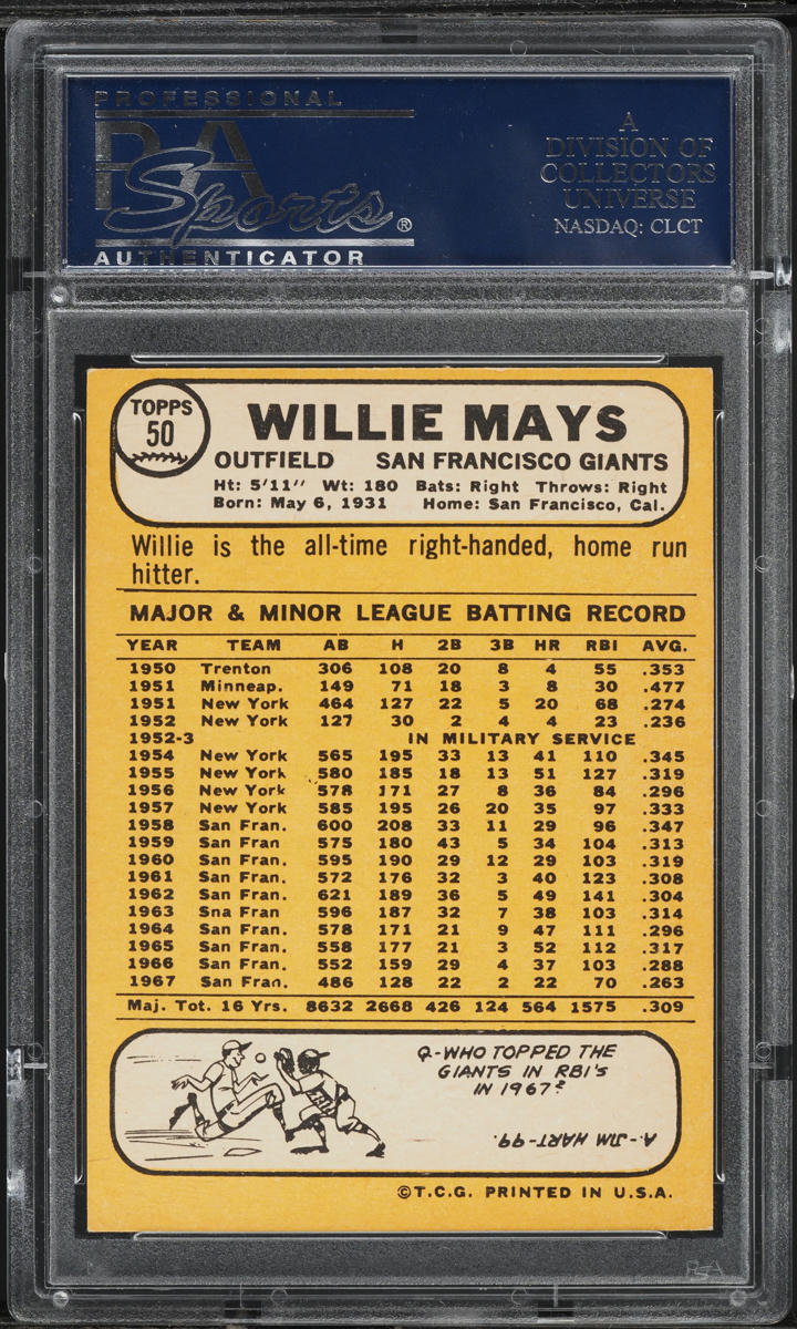 1968 Topps Willie Mays #50 PSA 7 NRMT