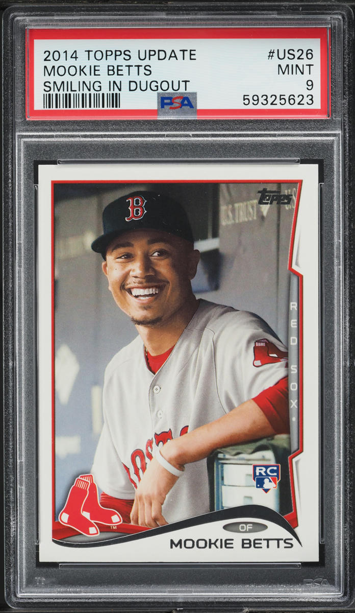 2014 Topps Update Smiling In Dugout Mookie Betts SP ROOKIE #US-26 PSA 9 MINT