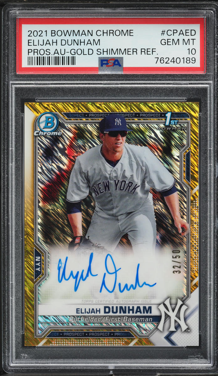 2021 Bowman Chrome Gold Shimmer Elijah Dunham ROOKIE AUTO /50 #CPAED PSA 10 GEM