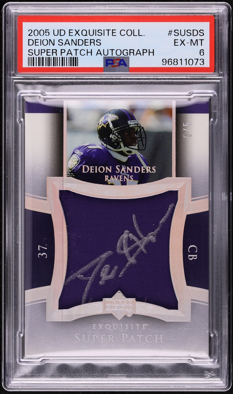 2005 Exquisite Collection Super Deion Sanders PATCH AUTO 5/5 #SUSDS PSA 6 EXMT