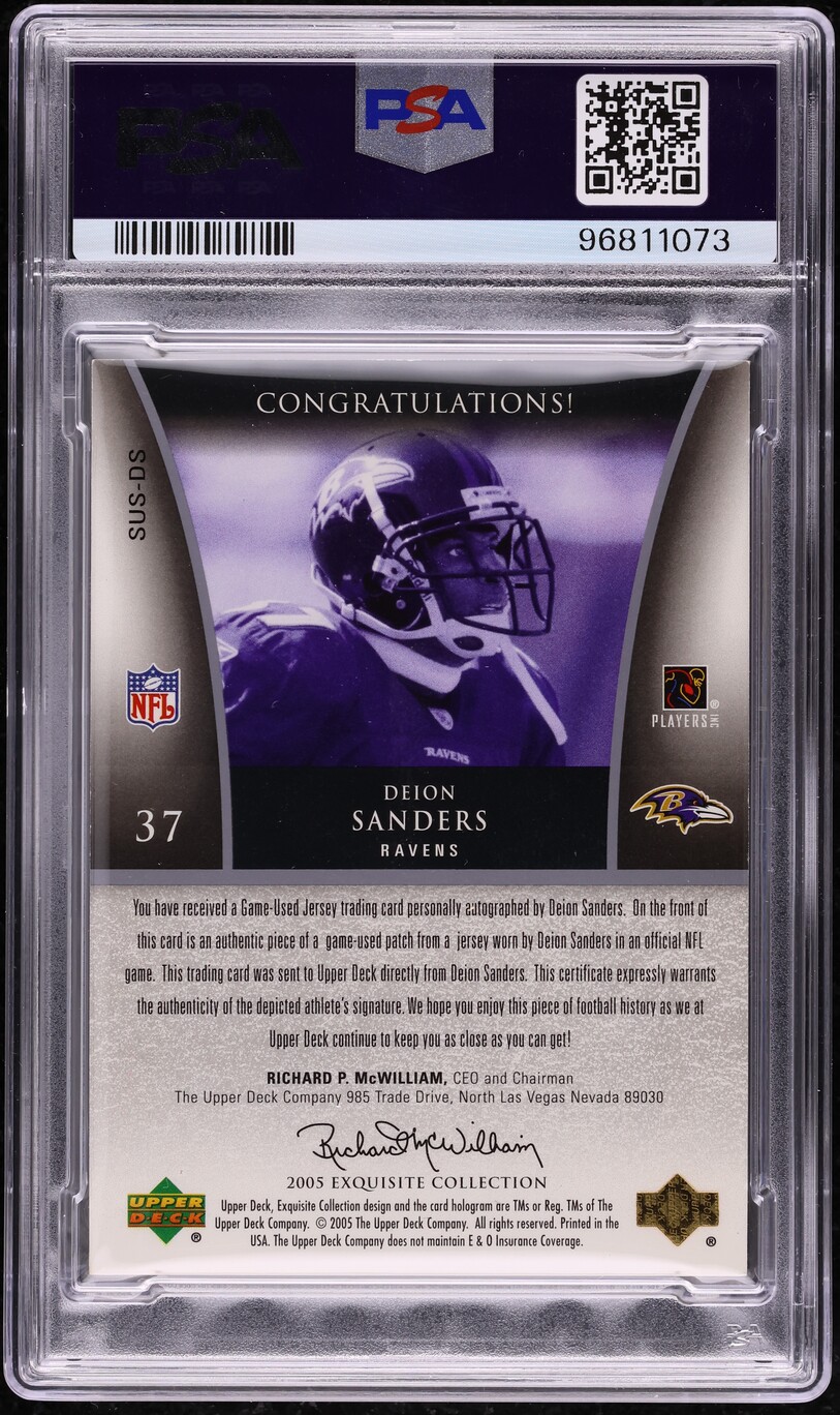 2005 Exquisite Collection Super Deion Sanders PATCH AUTO 5/5 #SUSDS PSA 6 EXMT