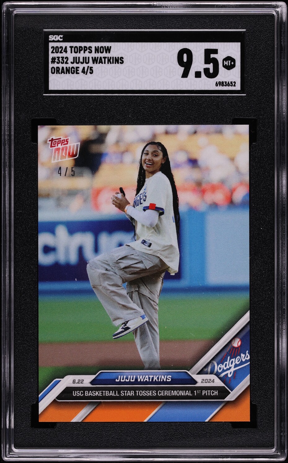 2024 Topps Now Orange Juju Watkins /5 #332 SGC 9.5 MINT+ on