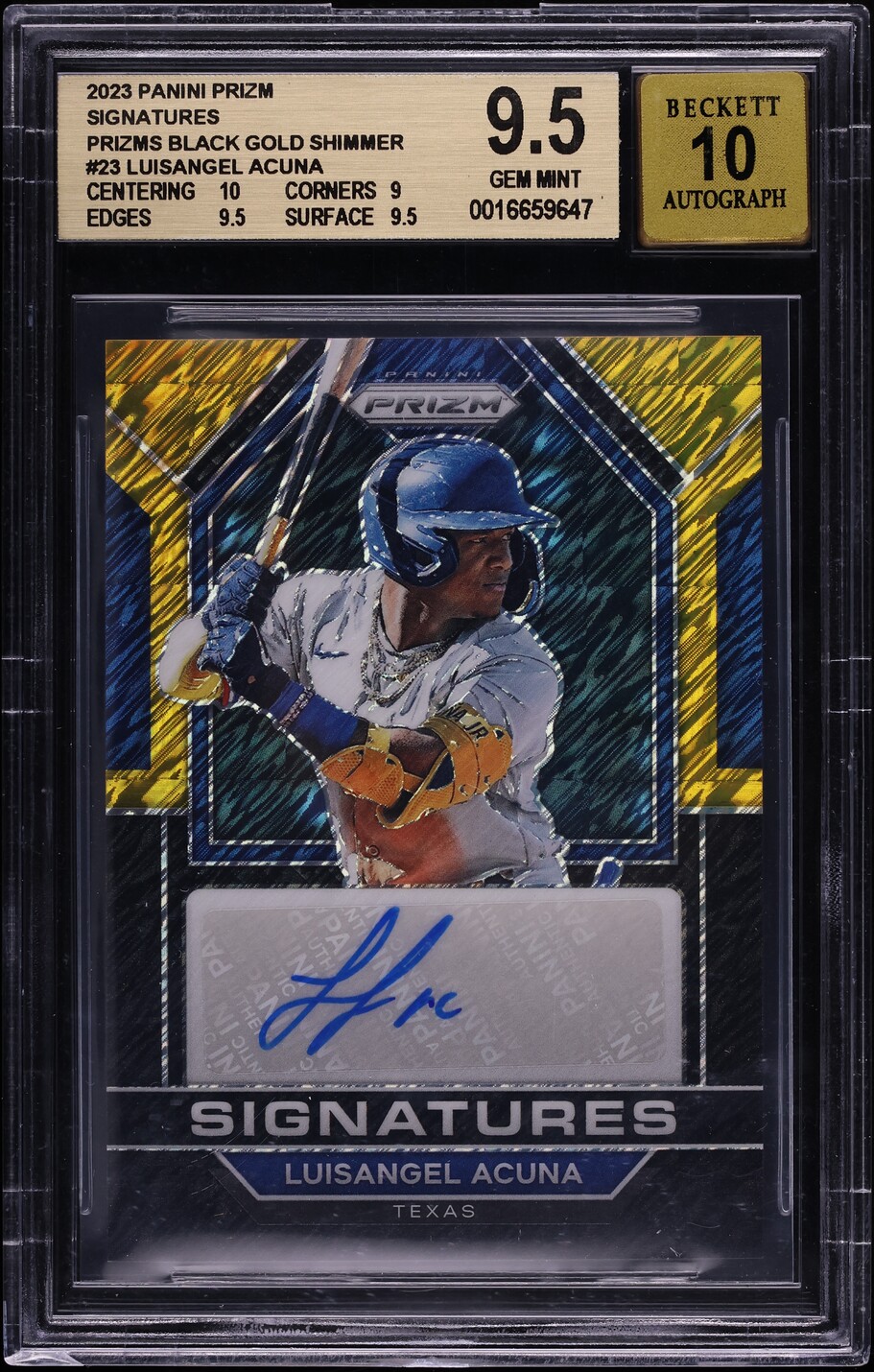 2023 Panini Prizm Black Gold Shimmer Luisangel Acuna ROOKIE AUTO 1/2 #23 BGS 9.5