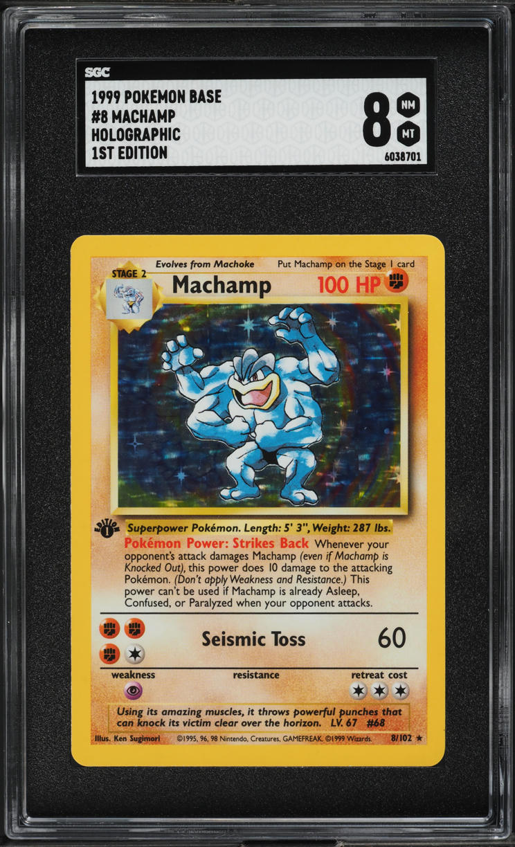 1999 Pokemon Base Set 1st Edition Holo Machamp #8 SGC 8 NM-MT