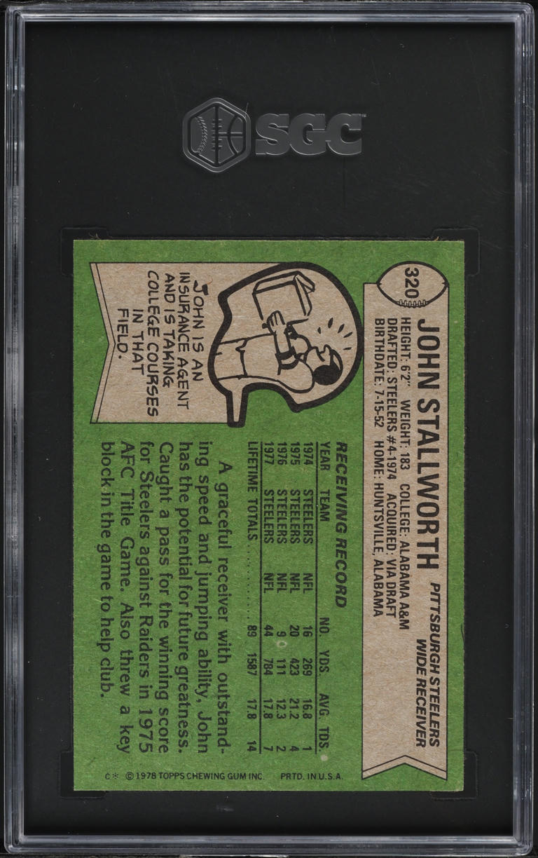 1978 Topps Football John Stallworth ROOKIE #320 SGC 9 MINT
