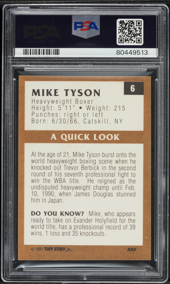 1991 Tuff Stuff Jr. Mike Tyson #6 PSA 7 NRMT