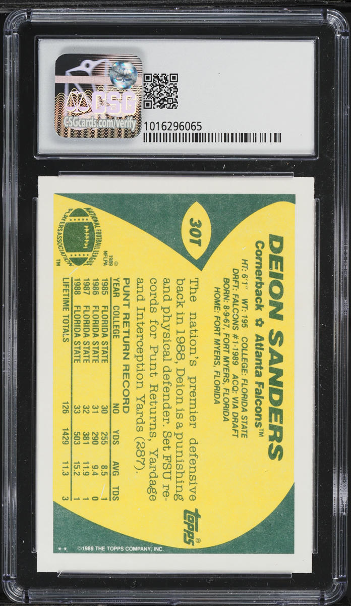 1989 Topps Traded Deion Sanders ROOKIE #30T CSG 9 MINT