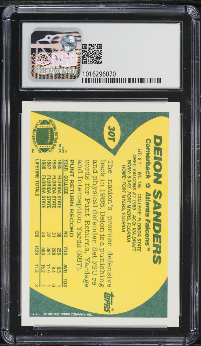 1989 Topps Traded Deion Sanders ROOKIE #30T CSG 9 MINT