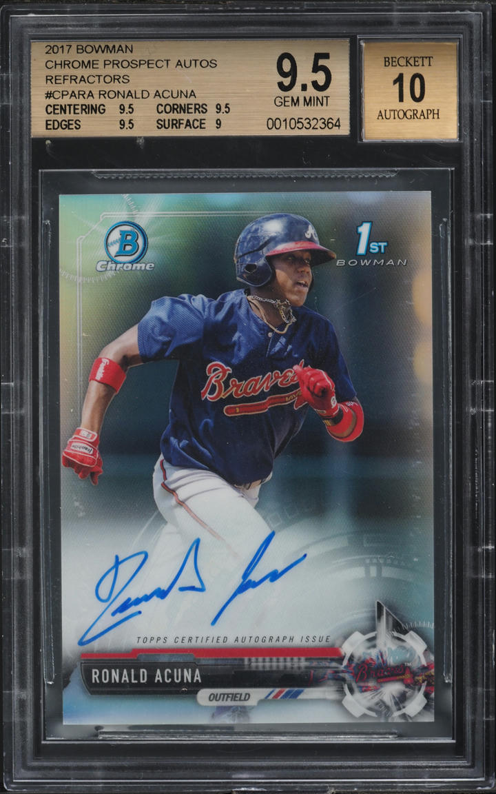 2017 Bowman Chrome Refractor Ronald Acuna Jr. ROOKIE AUTO /499 BGS 9.5 GEM MINT