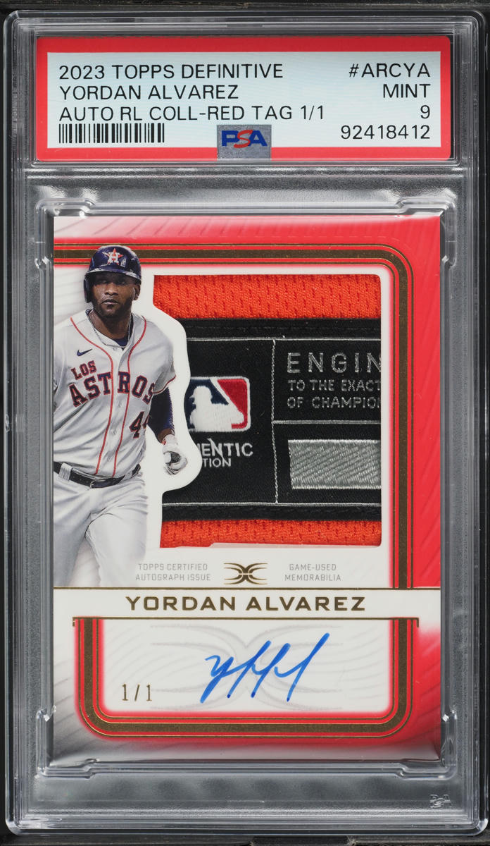2023 Topps Definitive Collection Red Tag Yordan Alvarez TAG PATCH AUTO 1/1 PSA 9