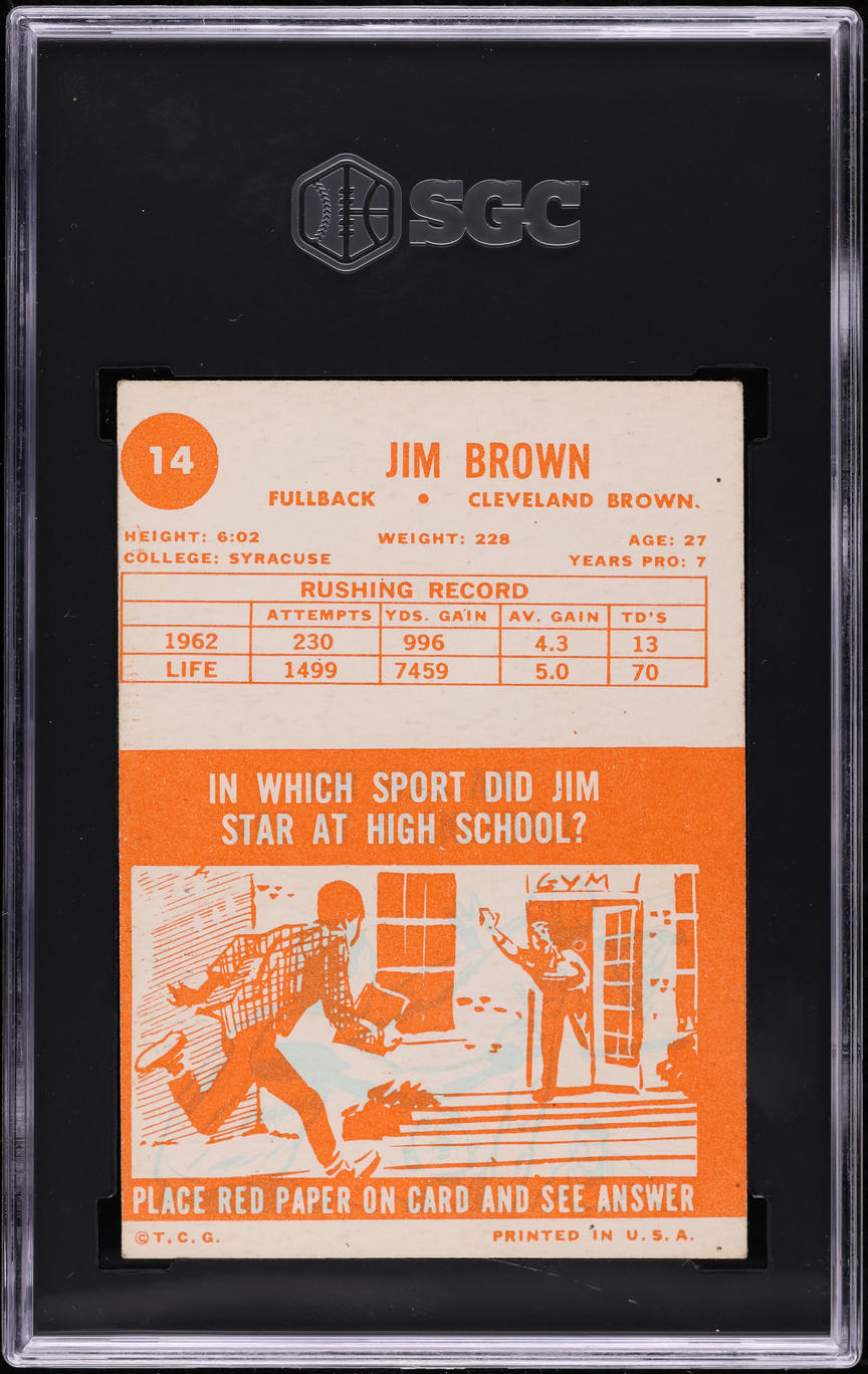 1963 Topps Football Jim Brown #14 SGC 4.5 VGEX+