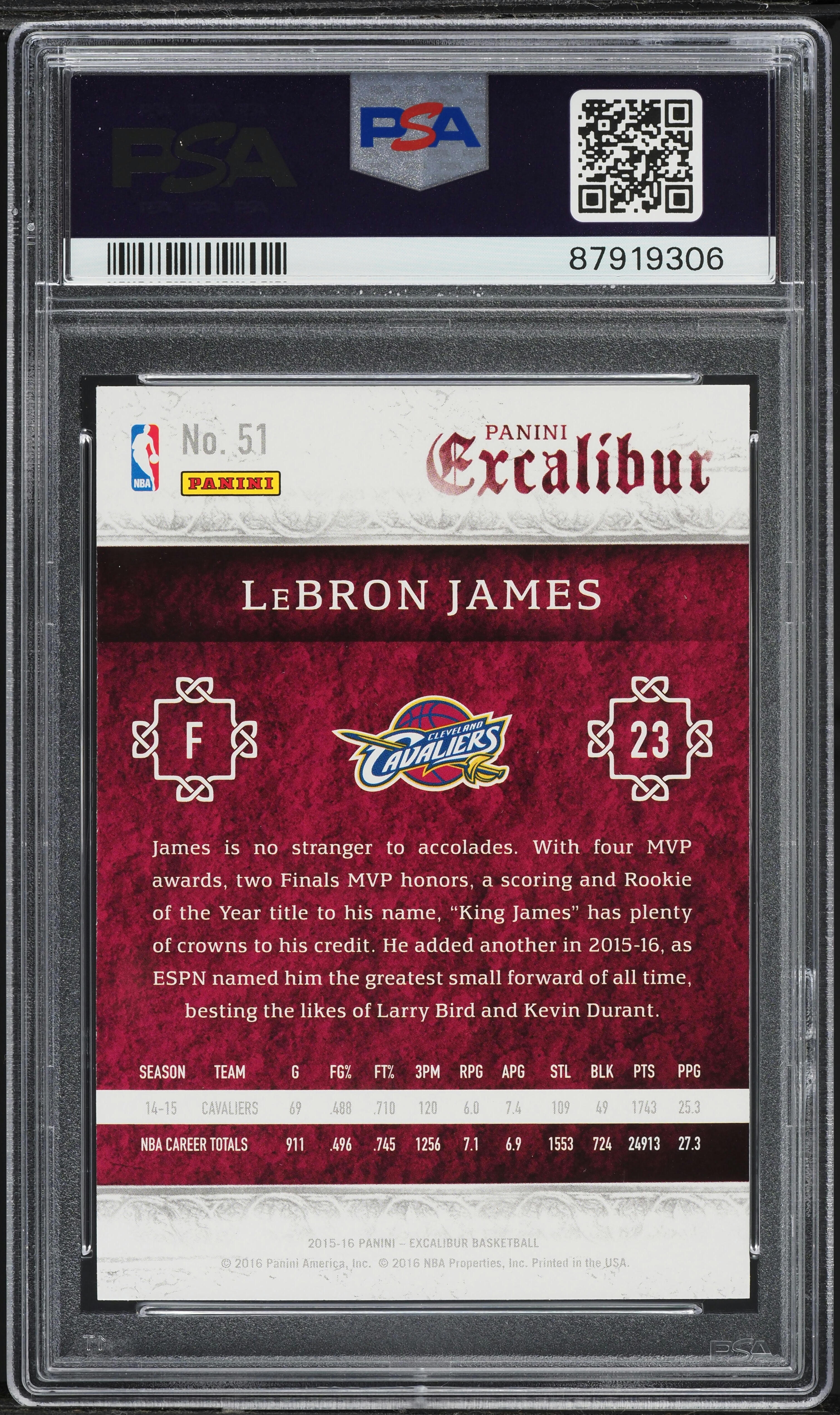 2015 Panini Excalibur LeBron James #51 PSA 10 GEM MINT on Fanatics