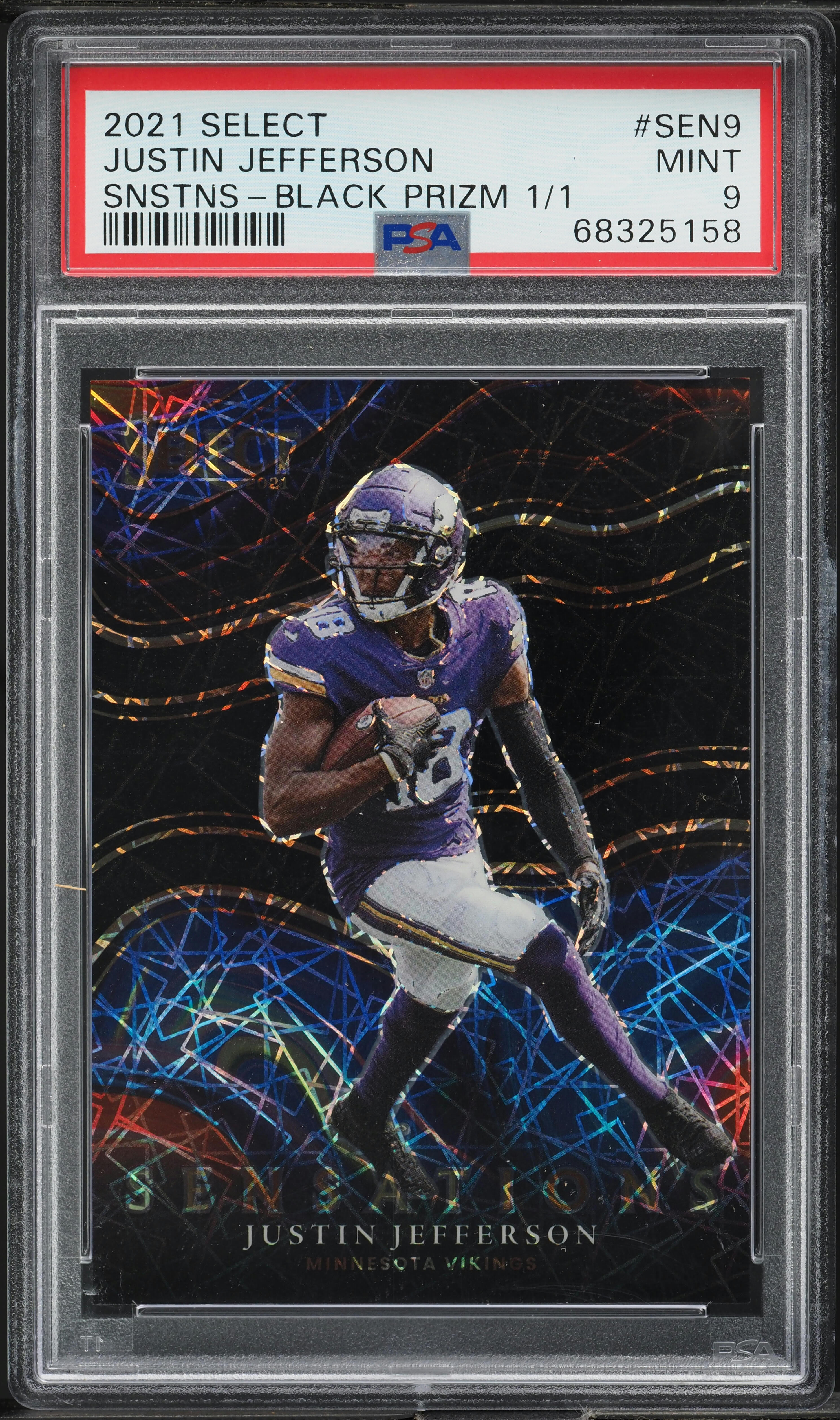 2021 Select Sensations Black Prizm Justin Jefferson 1/1 #SEN-9 PSA