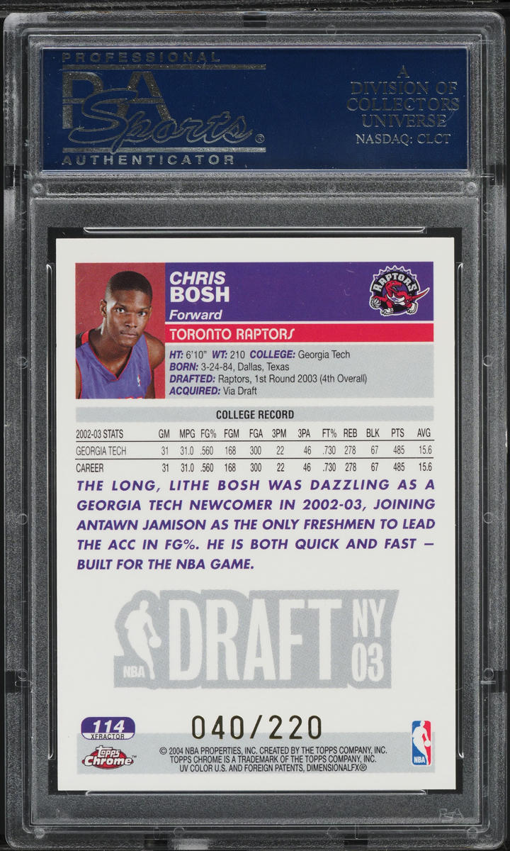 2003 Topps Chrome Xfractor Chris Bosh ROOKIE /220 #114 PSA 10 GEM MINT