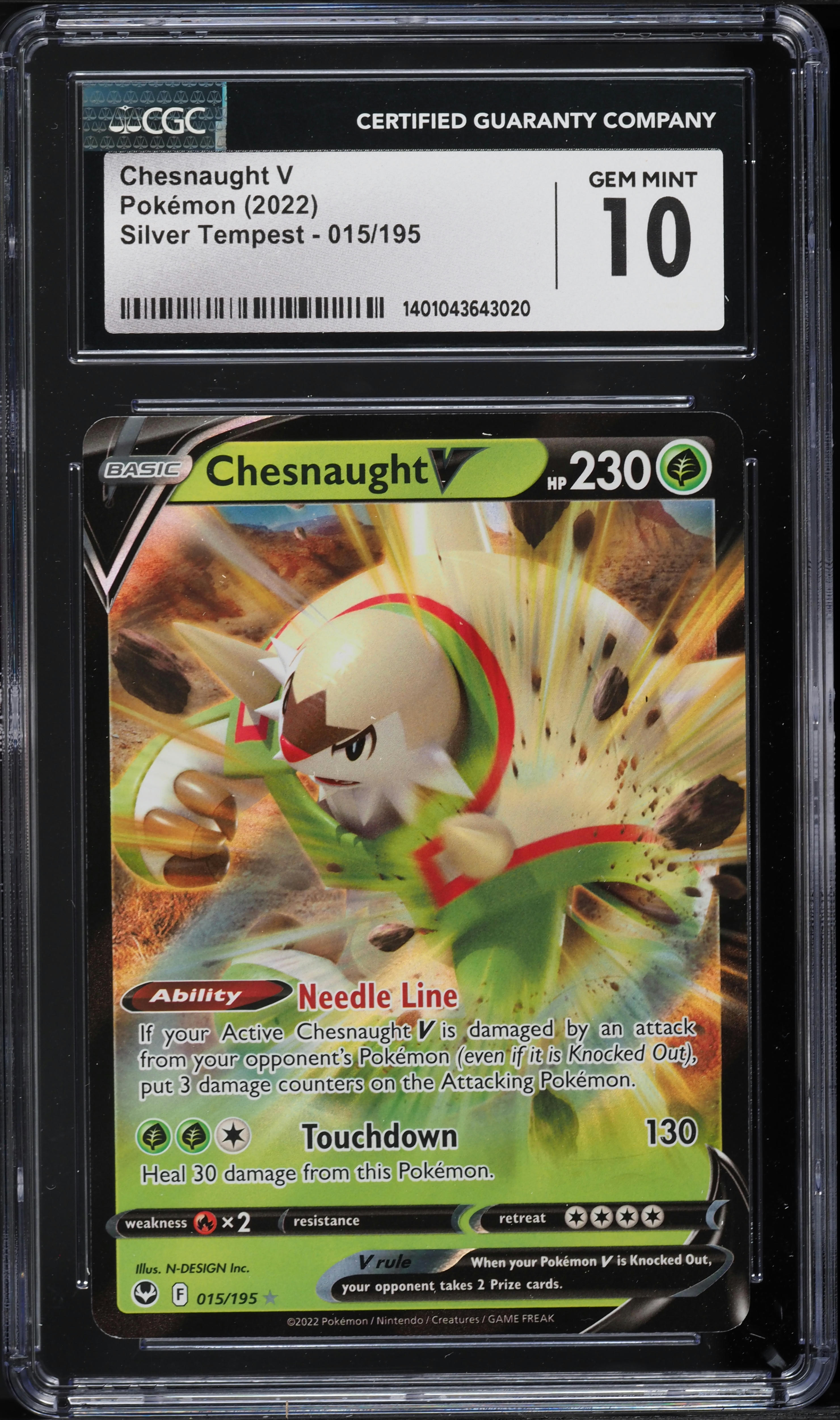 pokemon card chesnaught Chesnaught V 2022 Pokemon Silver Tempest Holo #015 PSA Authenticated 10 Card