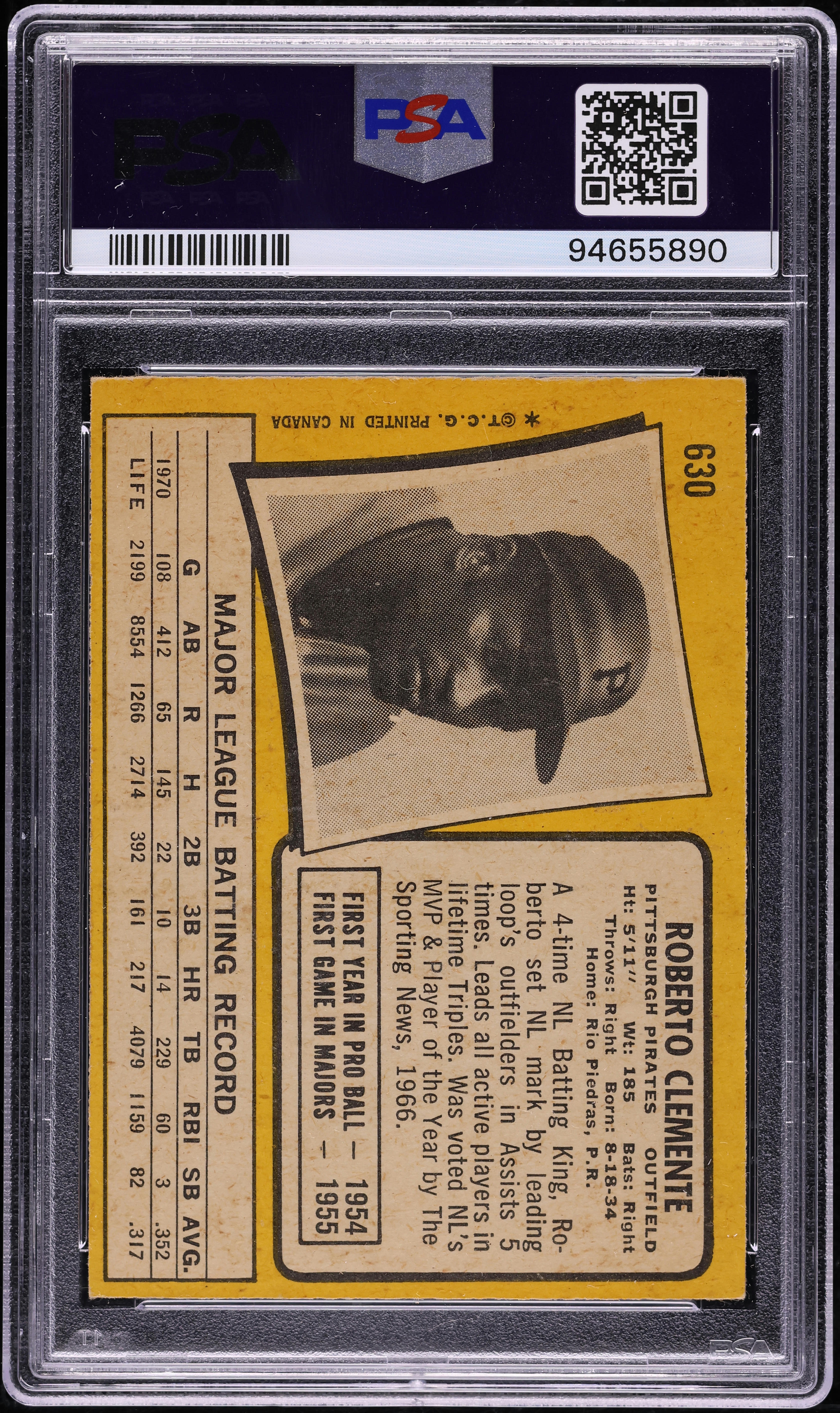 1971 O-Pee-Chee Roberto Clemente #630 PSA 4 VGEX on Fanatics Collect