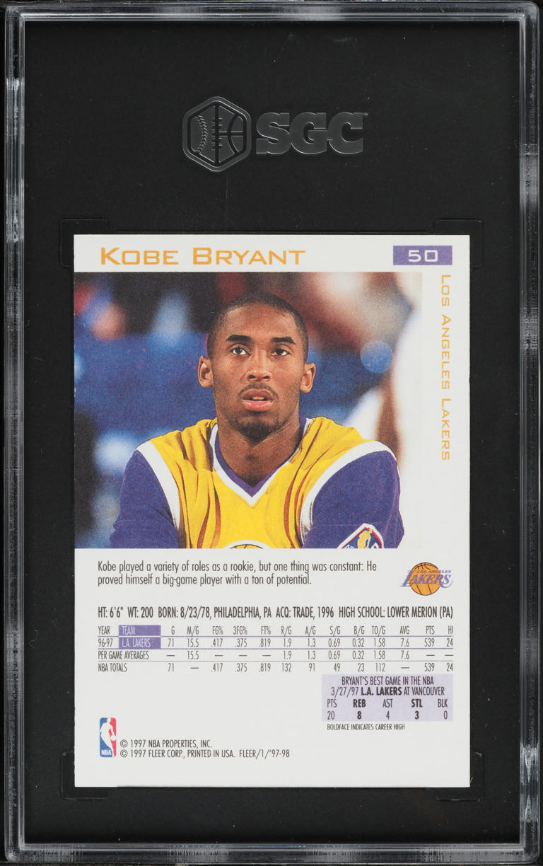 1997 Fleer Basketball Kobe Bryant #50 SGC 8 NM-MT
