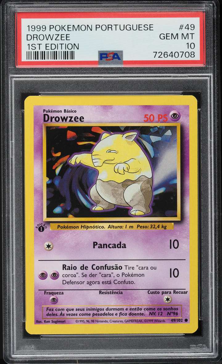 1999 Pokemon Portuguese Base Set 1st Edition Drowzee #49 PSA 10