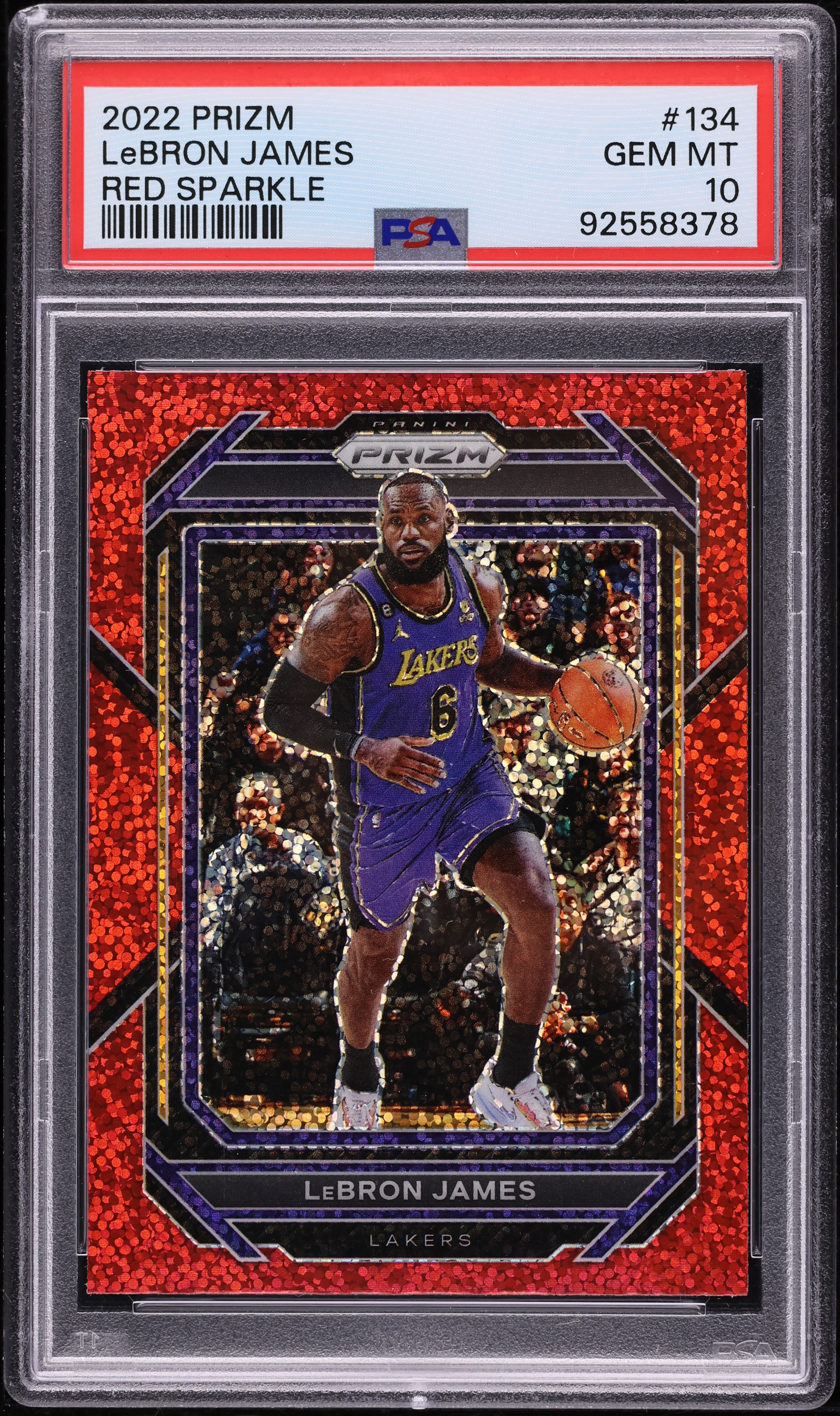 2022 Panini Prizm Red Sparkle LeBron James #134 PSA 10 GEM MINT on