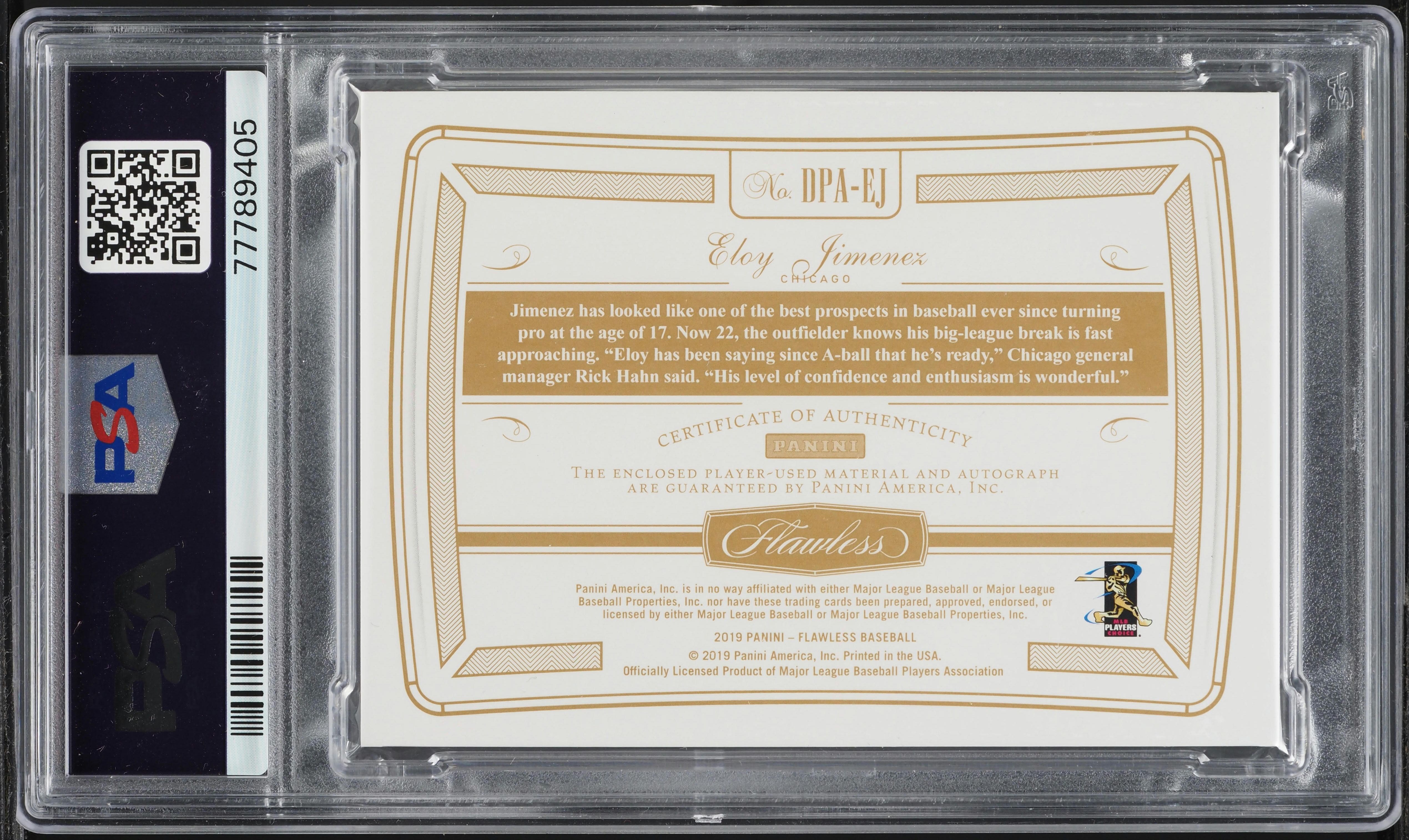 2019 Panini Flawless Gold Eloy Jimenez ROOKIE PATCH AUTO DNA 9 10