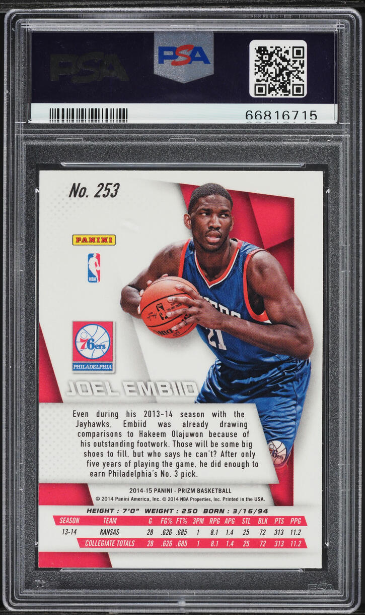 2014 Panini Prizm Joel Embiid ROOKIE #253 PSA 10 GEM MINT on