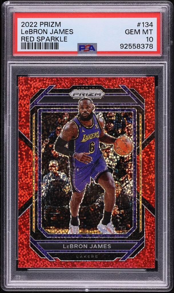2022 Panini Prizm Red Sparkle LeBron James #134 PSA 10 GEM MINT on