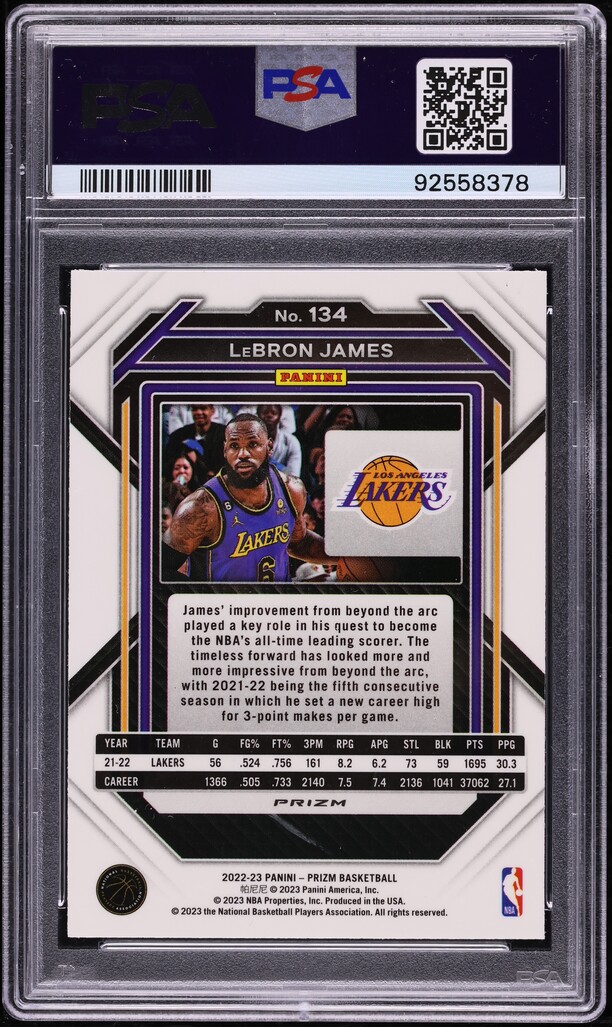 2022 Panini Prizm Red Sparkle LeBron James #134 PSA 10 GEM MINT on