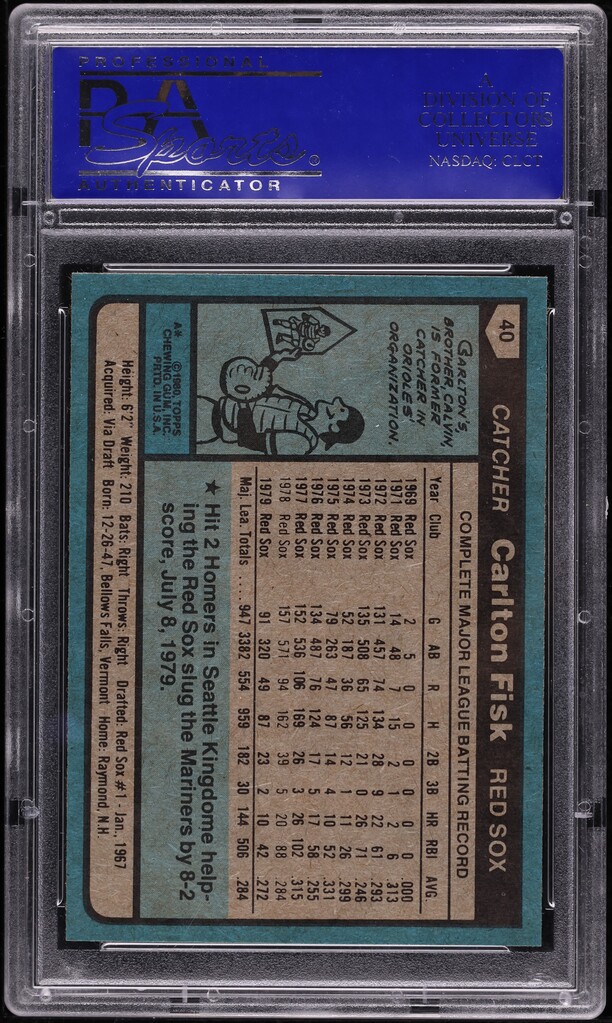 1980 Topps Carlton Fisk #40 PSA 10 GEM MINT