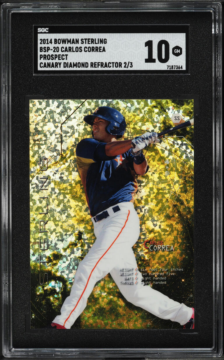 2014 Bowman Sterling Canary Diamond Refractor Carlos Correa RC /3 SGC 10 GEM