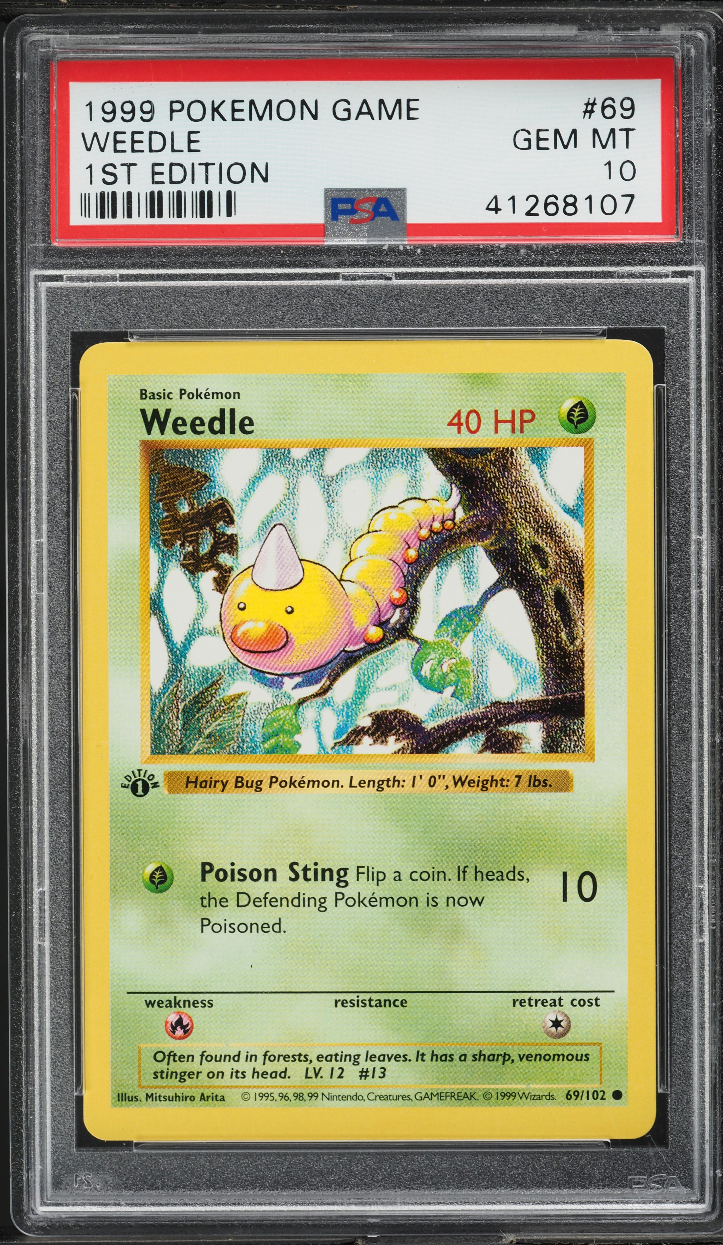 1999 Pokemon Base Set Shadowless 1st Edition Weedle #69 PSA 10 GEM