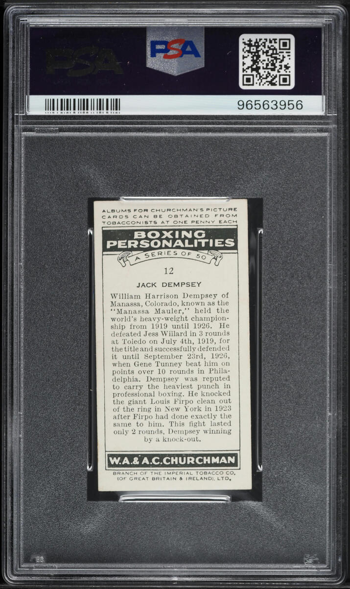 1938 WA & AC Churchman Boxing Personalities Jack Dempsey #12 PSA 6 EXMT