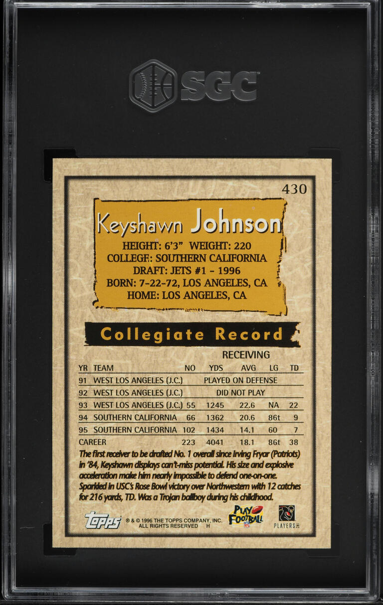 1996 Topps Football Keyshawn Johnson ROOKIE #430 SGC 9 MINT