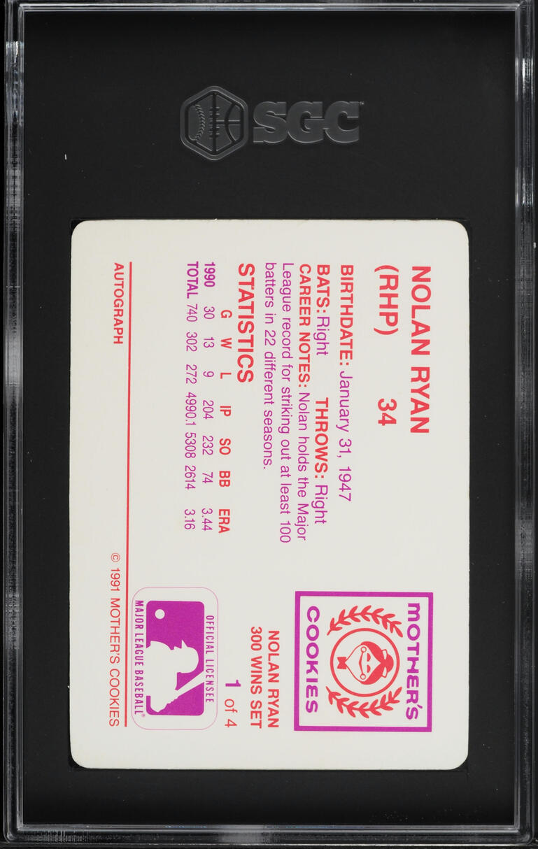 1991 Mother's Cookies 300 Wins Set Nolan Ryan #1 SGC 8 NM-MT
