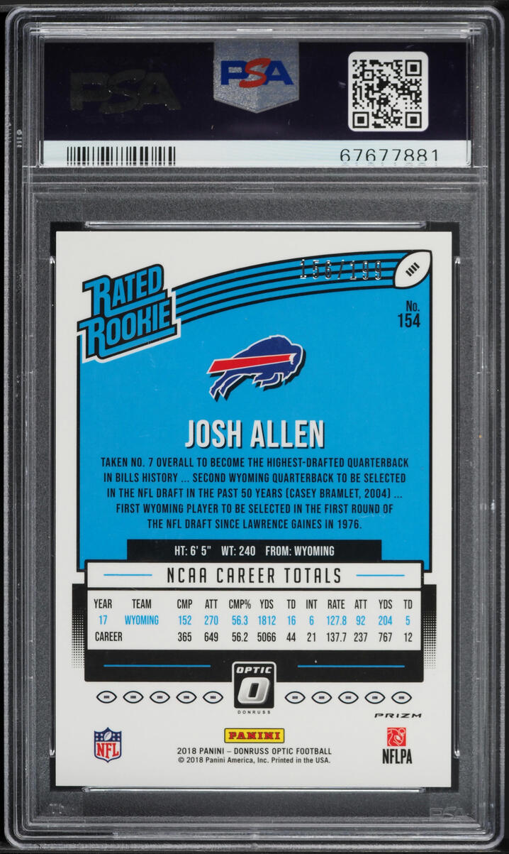2018 Donruss Optic Orange Josh Allen ROOKIE /199 #154 PSA 10 GEM MINT