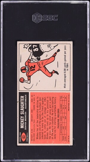 1965 Topps Football Mickey Slaughter SHORT PRINT #63 SGC 2 GD