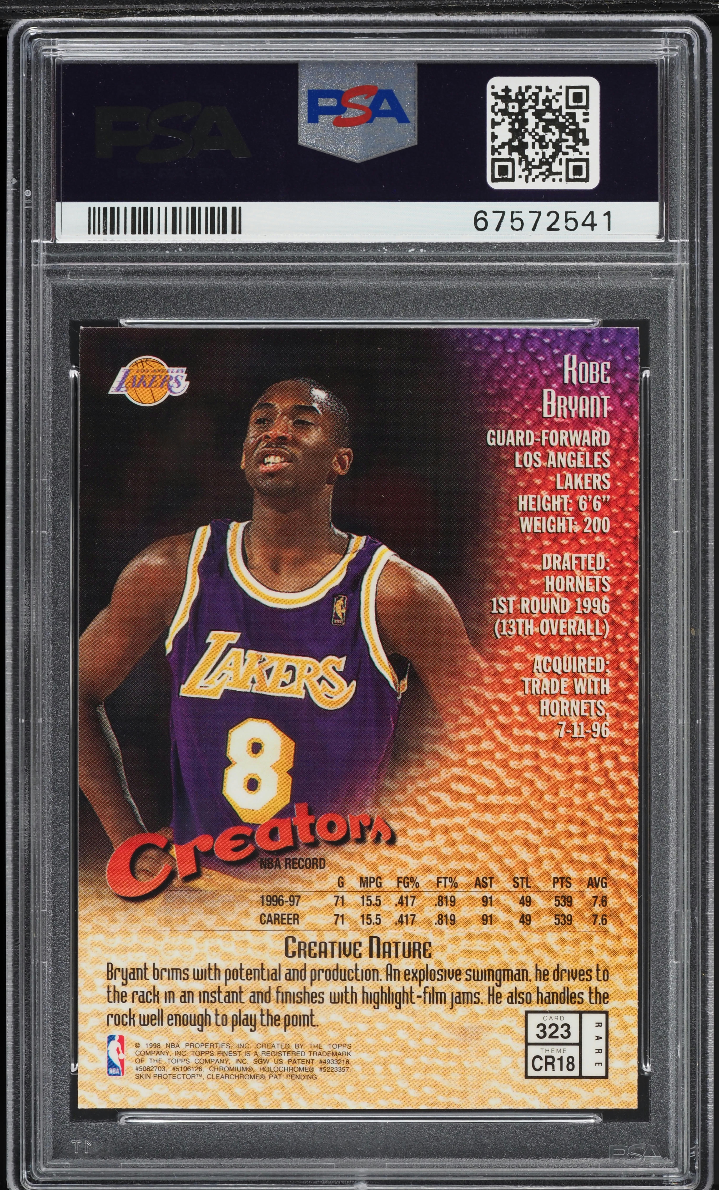 1997 Finest Basketball Kobe Bryant #323 PSA 9 MINT on Fanatics Collect