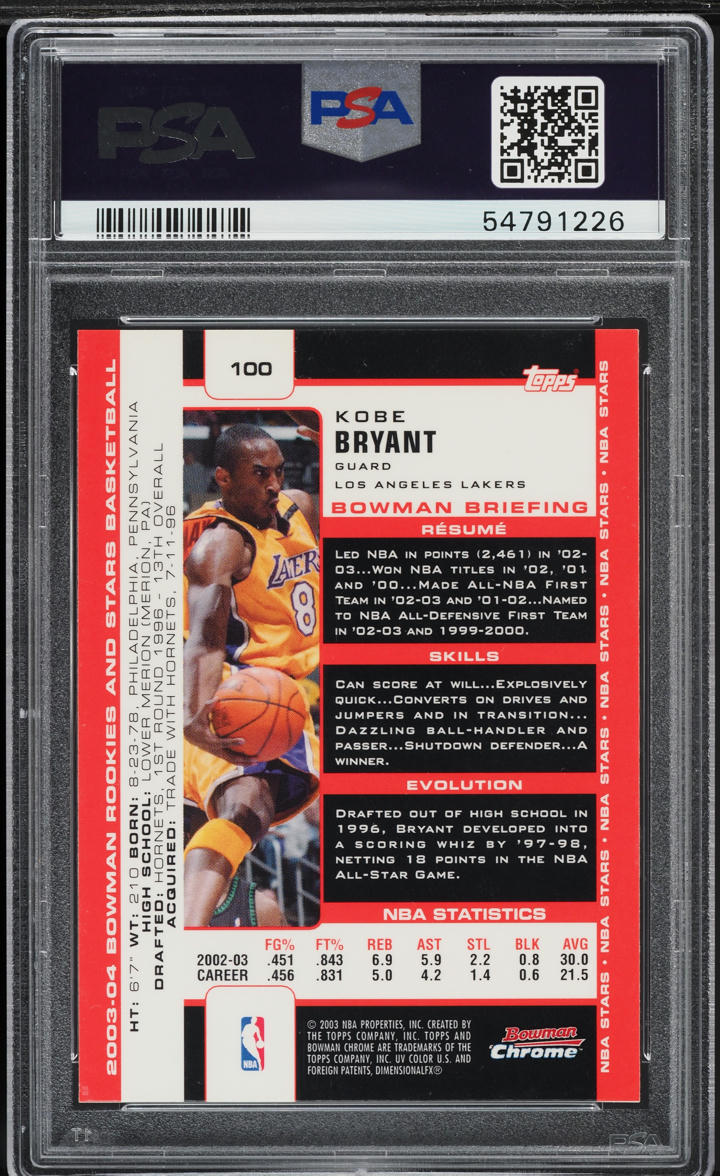 2003 Bowman Chrome Rookies & Stars Kobe Bryant #100 PSA 9 MINT