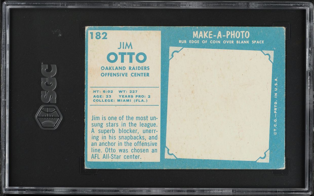 1961 Topps Football Jim Otto #182 SGC 3 VG