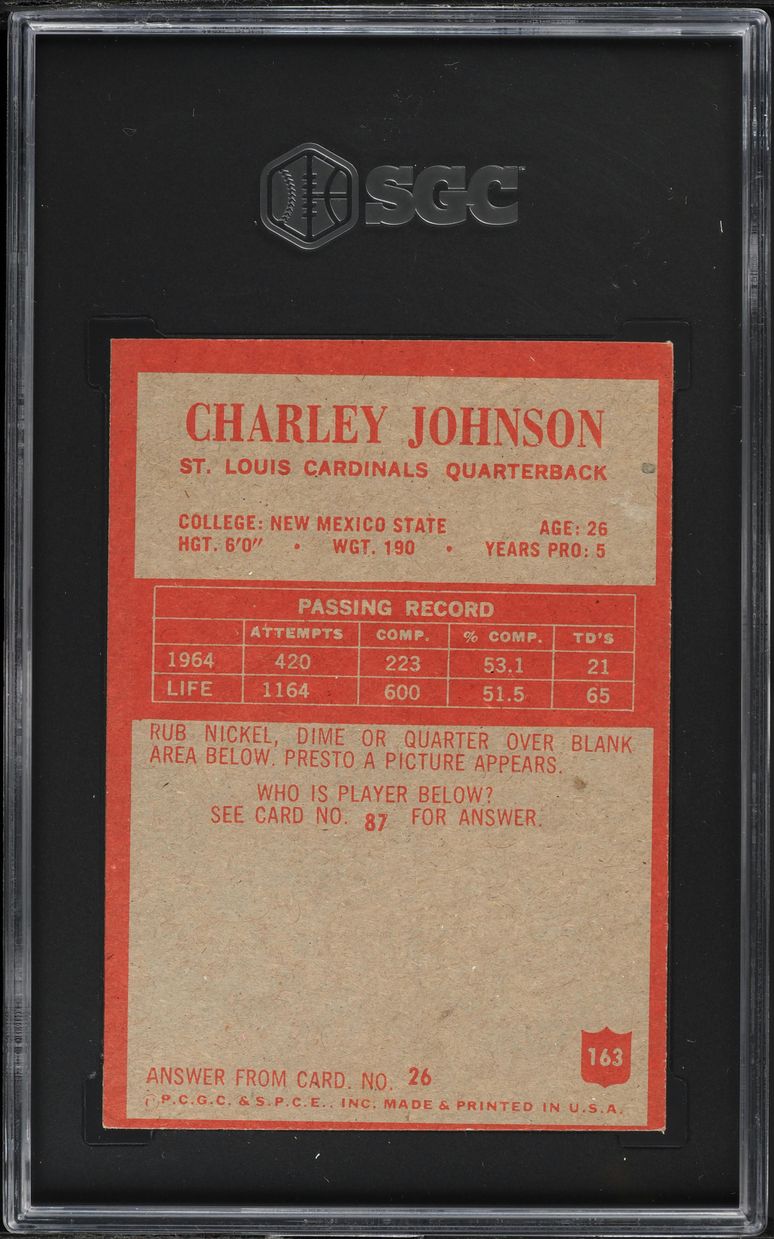 1965 Philadelphia Charley Johnson #163 SGC 6 EXMT