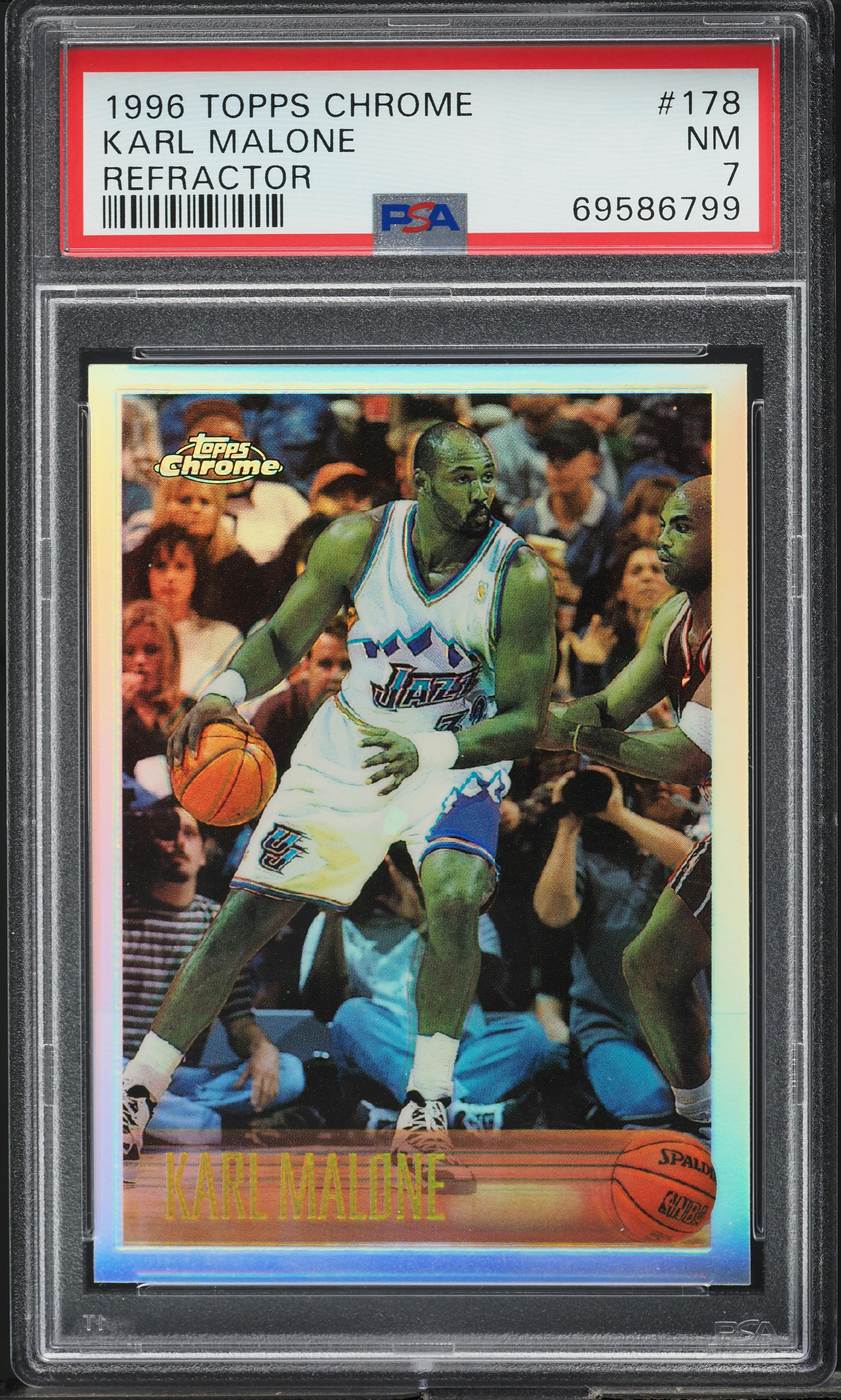1996 Topps Chrome Refractor Karl Malone #178 PSA 7 NRMT on