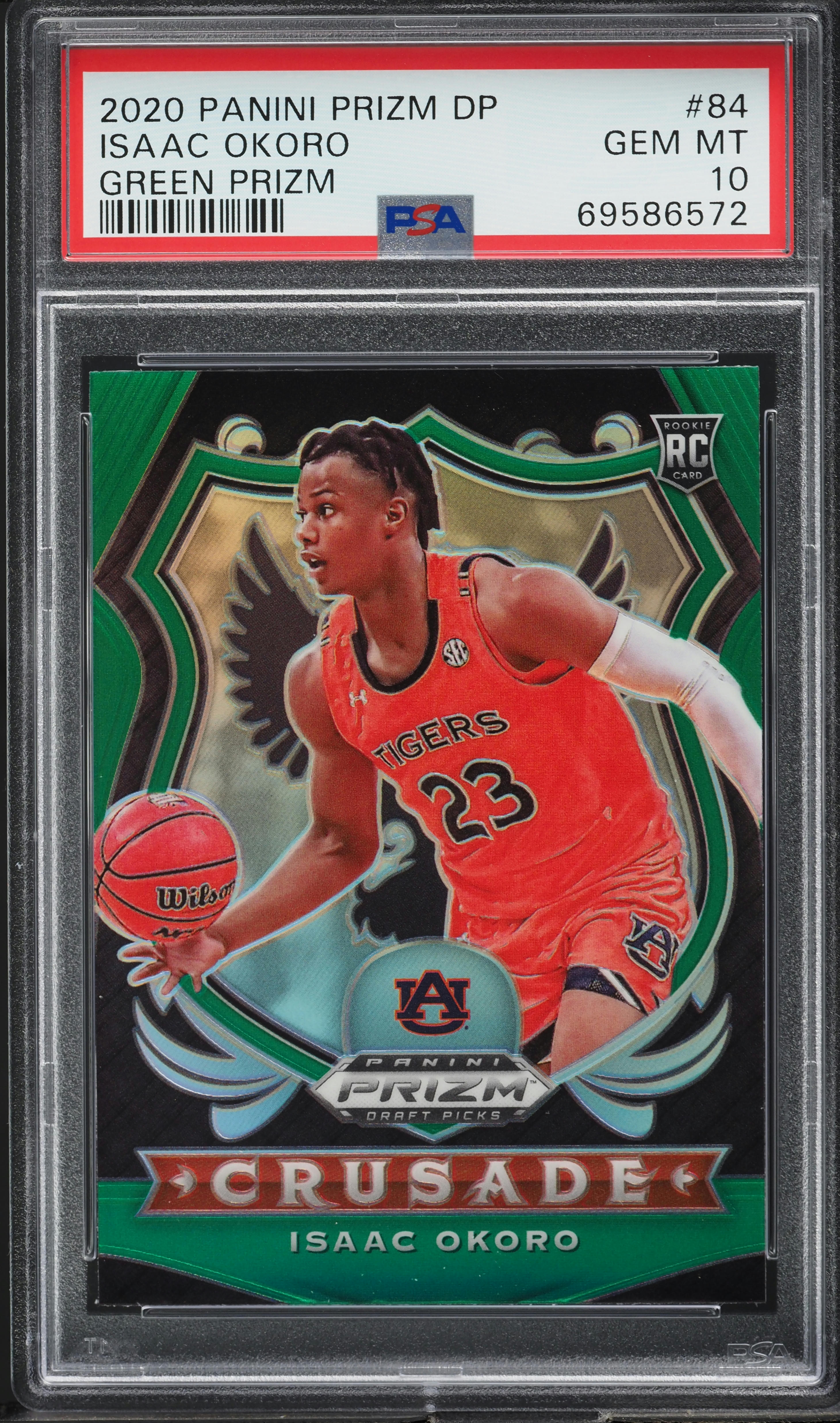 2020 Panini Prizm Draft Crusade Green Isaac Okoro ROOKIE #84 PSA