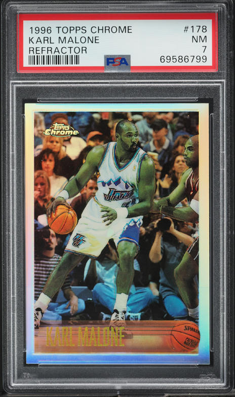 1996 Topps Chrome Refractor Karl Malone #178 PSA 7 NRMT on