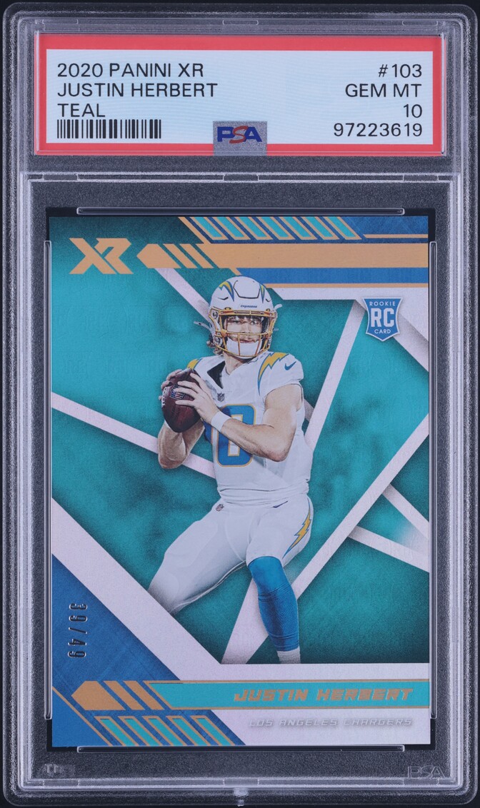 2020 Panini XR Teal Justin Herbert ROOKIE /49 #103 PSA 10 GEM MINT